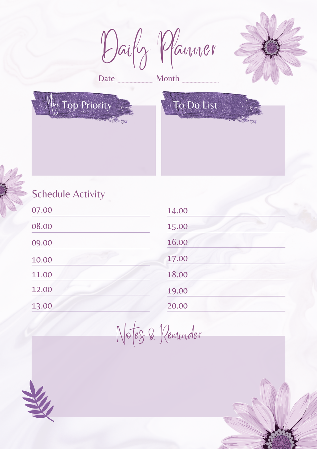 Elegant Purple Time Planner – Daily & Weekly Printable Pages (PDF)