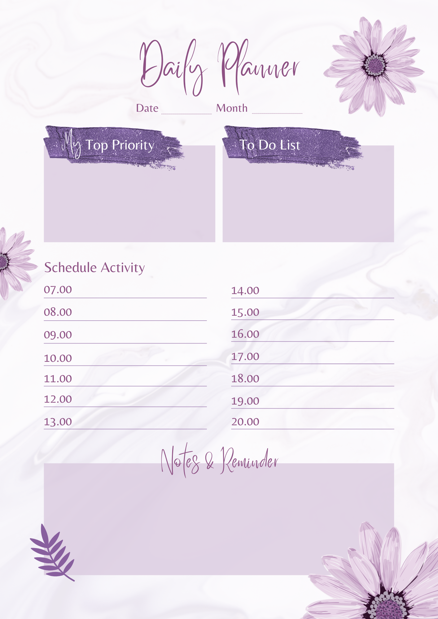 Elegant Purple Time Planner – Daily & Weekly Printable Pages (PDF)